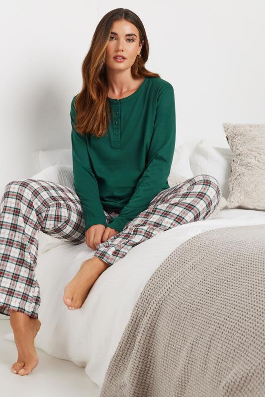 evans LTS Tall Ivory White Woven Check Pyjama Bottoms