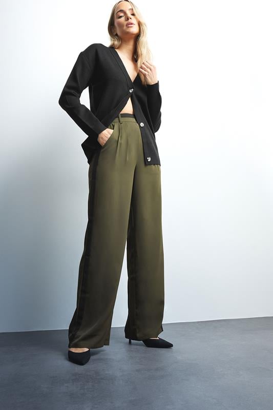 Evans LTS Tall Khaki Green Contrast Stripe Wide Leg Trousers