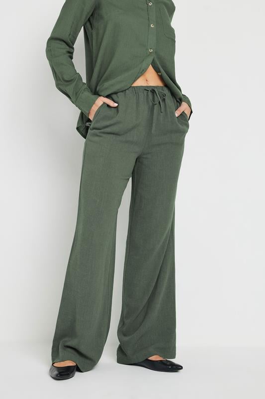 Evans LTS Tall Khaki Green Linen Tie Waist Trousers