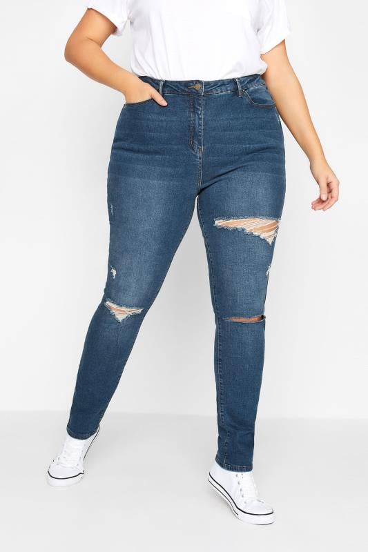 Evans LTS Tall Mid Blue Distressed AVA Stretch Skinny Jeans