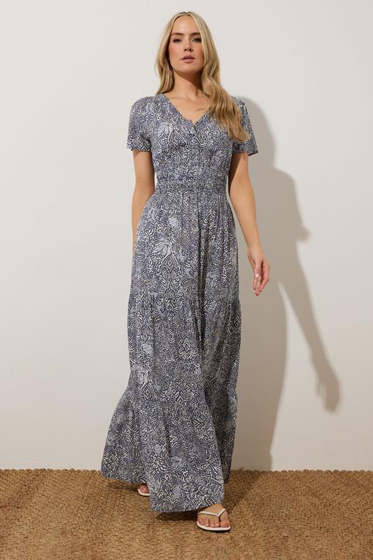 Evans LTS Tall Navy Blue Abstract Tiered Maxi Dress