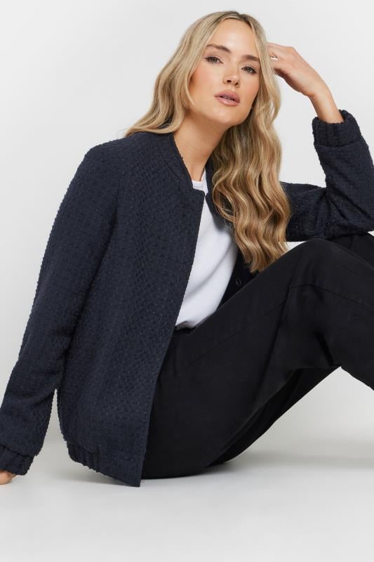 evans LTS Tall Navy Blue Boucle Tweed Bomber Jacket