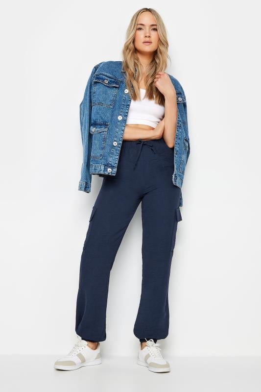 evans LTS Tall Navy Blue Crepe Cuffed Cargo Trousers