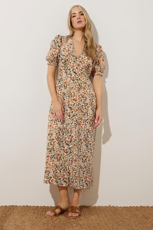 Evans LTS Tall Rust Orange Ditsy Floral Tea Maxi Dress