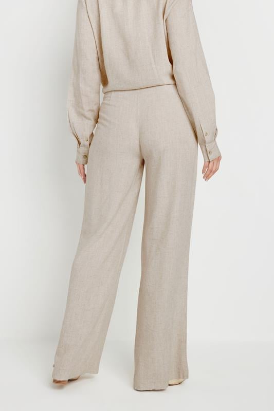 Evans LTS Tall Stone Brown Linen Pleated Wide Leg Trousers