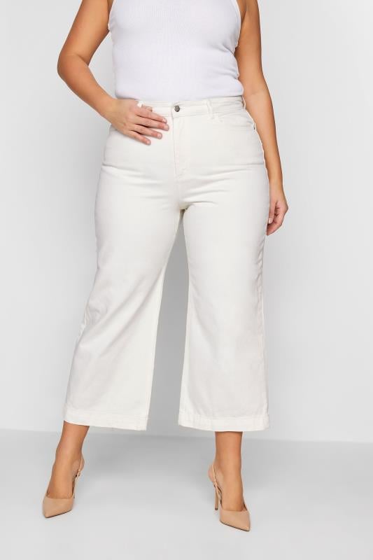 Evans LTS Tall White Denim BEA Cropped Wide Leg Jeans