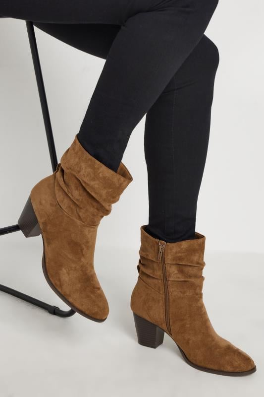 Evans LTS Tan Brown Faux Suede Western Boots In Standard Fit