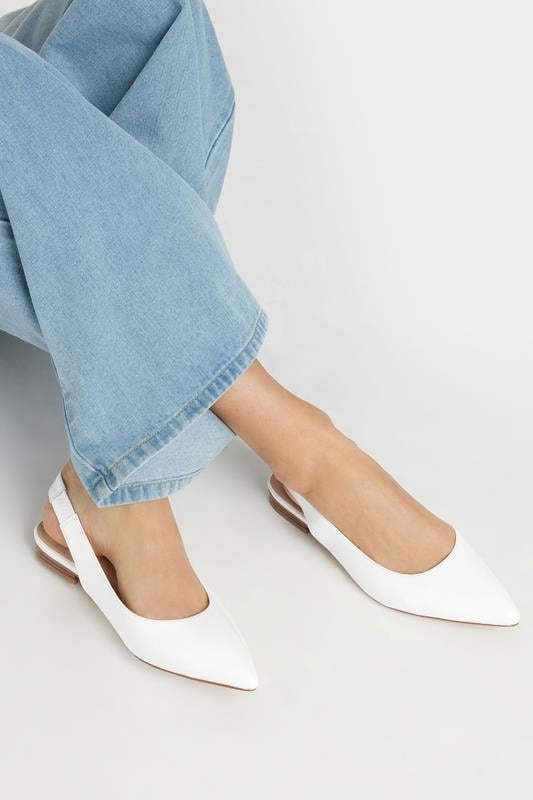 Evans LTS White Patent Slingback Flat Shoes In Standard Fit