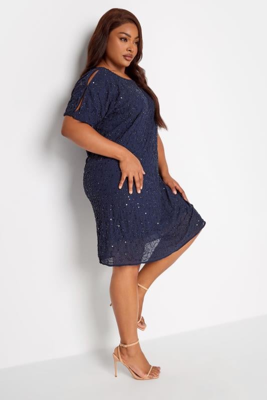 Evans LUXE Curve Blue Sequin Hand Embellished Cape Dress