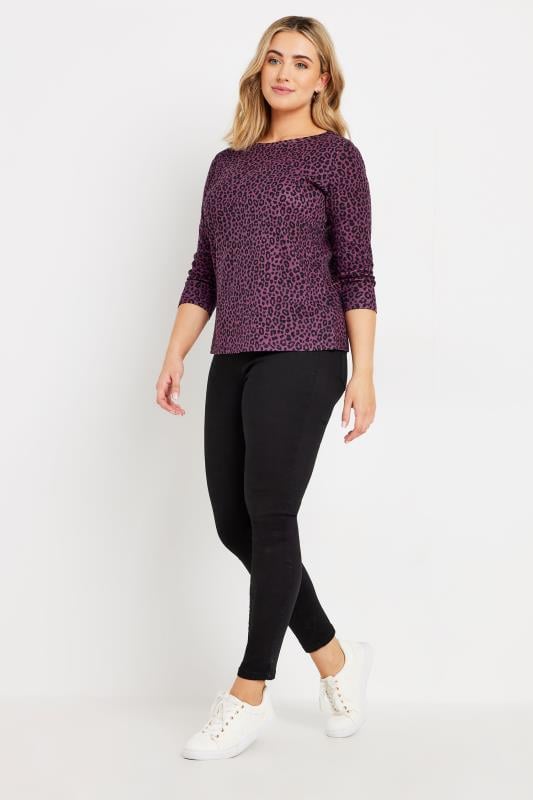 Evans M&Co Berry Purple Leopard Print Cotton 3/4 Sleeve T-Shirt