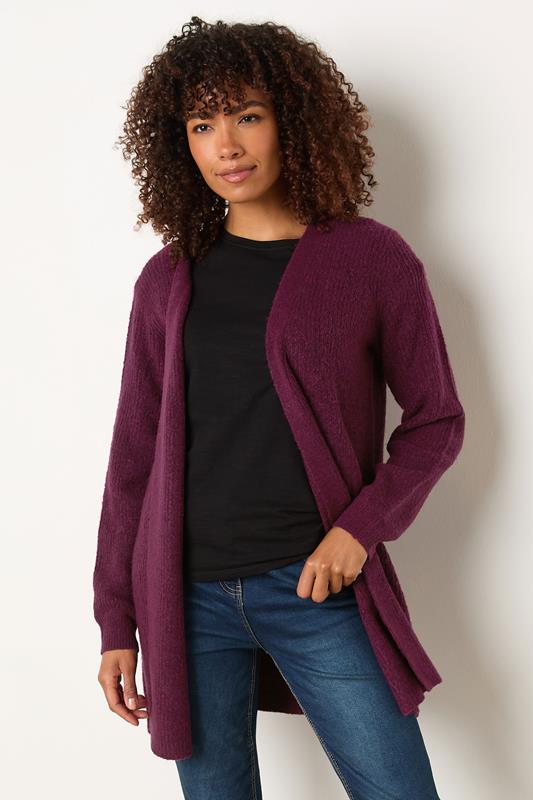 Evans M&Co Berry Red Rib Detailed Edge To Edge Cardigan