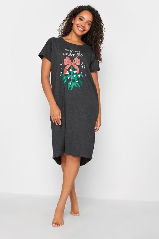 Evans M&Co Black Cotton Christmas Mistletoe Print Nightdress