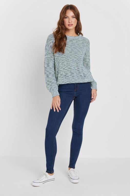 Evans M&Co Blue & Cream Twisted Yarn Crew Neck Jumper
