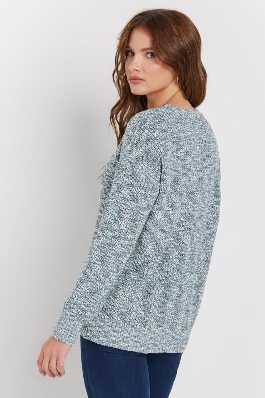 Evans M&Co Blue & Cream Twisted Yarn Crew Neck Jumper