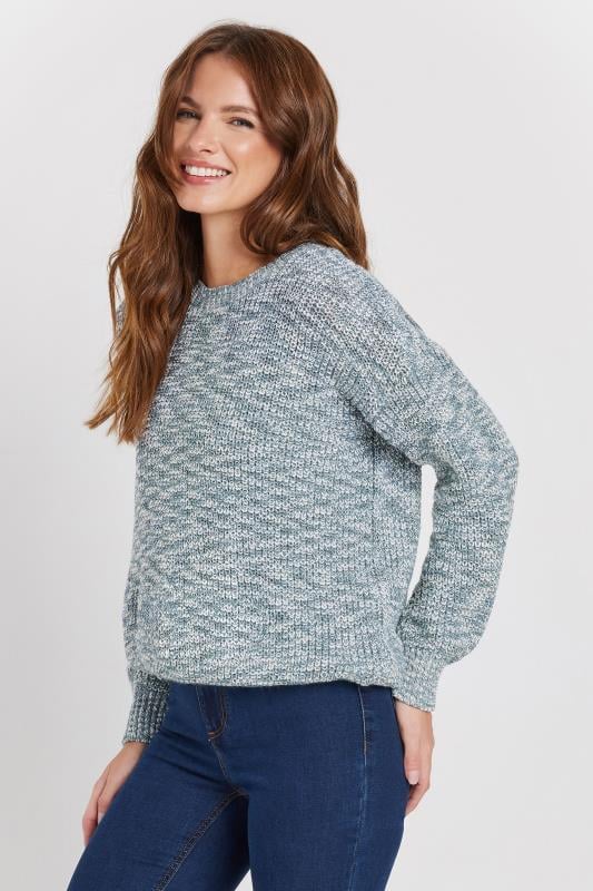 Evans M&Co Blue & Cream Twisted Yarn Crew Neck Jumper
