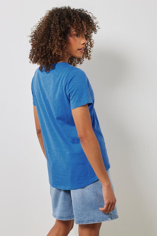 Evans M&Co Cobalt Blue Cotton Short Sleeve Henley Top