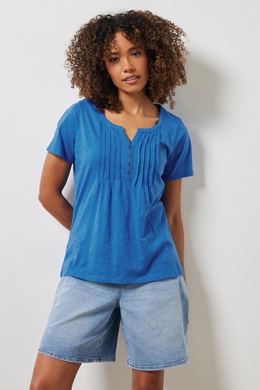 Evans M&Co Cobalt Blue Cotton Short Sleeve Henley Top