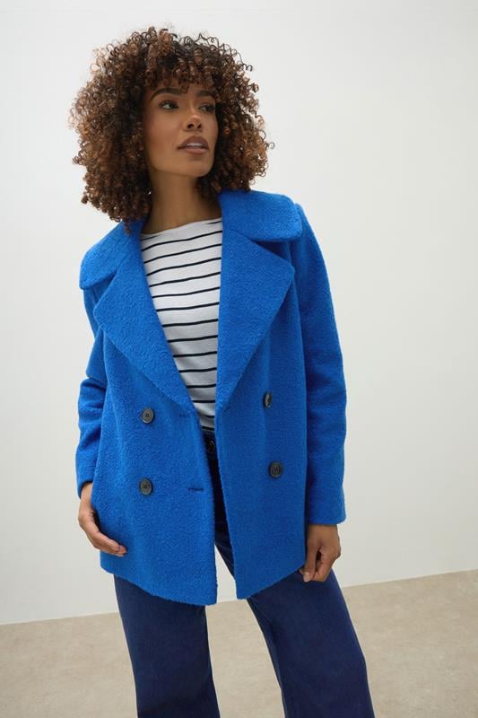 Evans M&Co Cobalt Blue Double Breasted Boucle Jacket