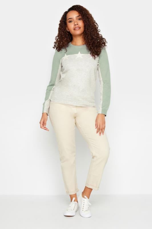 Evans M&Co Grey & Green Contrast Sleeve Star Print Jumper