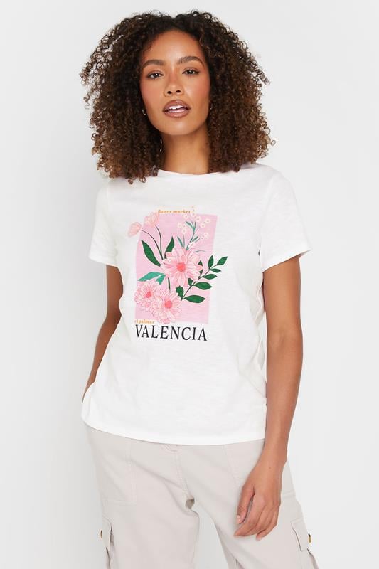 Evans M&Co White Cotton 'Valencia' Floral Print Graphic T-Shirt