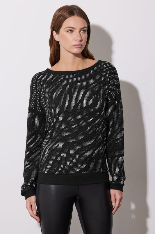 Evans STAR Black Animal Diamante Embellished Jumper