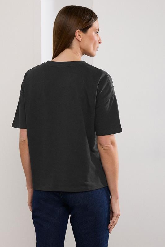 Evans STAR Black Eyelet Detail Short Sleeve T-Shirt
