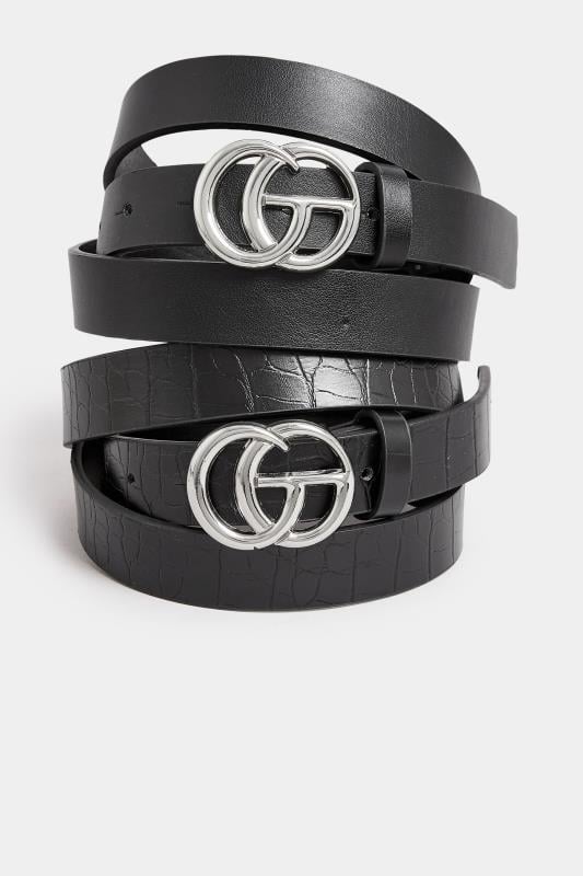 Evans Yours 2 PACK Black & Croc Print Initial Logo Belts