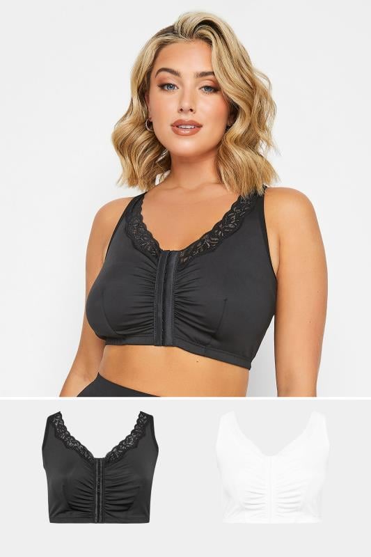 evans YOURS 2 PACK Black & White Non Padded Front Fastening Lace Trim Bras