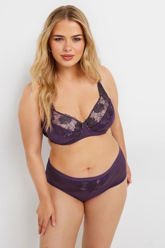 Evans YOURS 2 PACK Curve Purple Embroidered Floral Underwired Bra