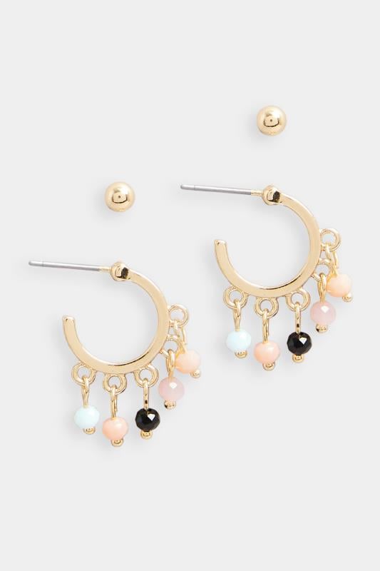 Evans Yours 2 PACK Gold Tone Beaded Mini Hoop Earrings