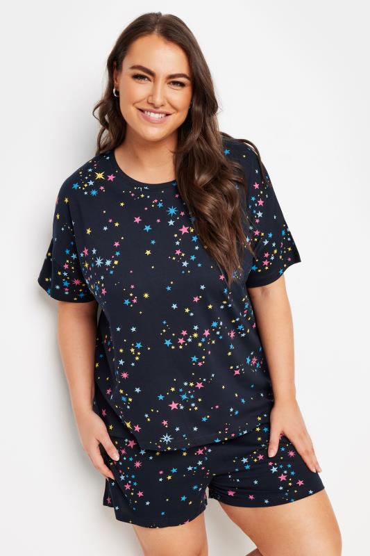Evans YOURS 4 PACK Curve Navy Blue Star Print Pyjama Set