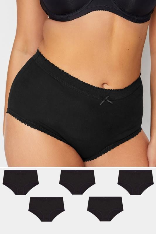 evans YOURS 5 PACK Curve Black Cotton High Waisted Full Briefs