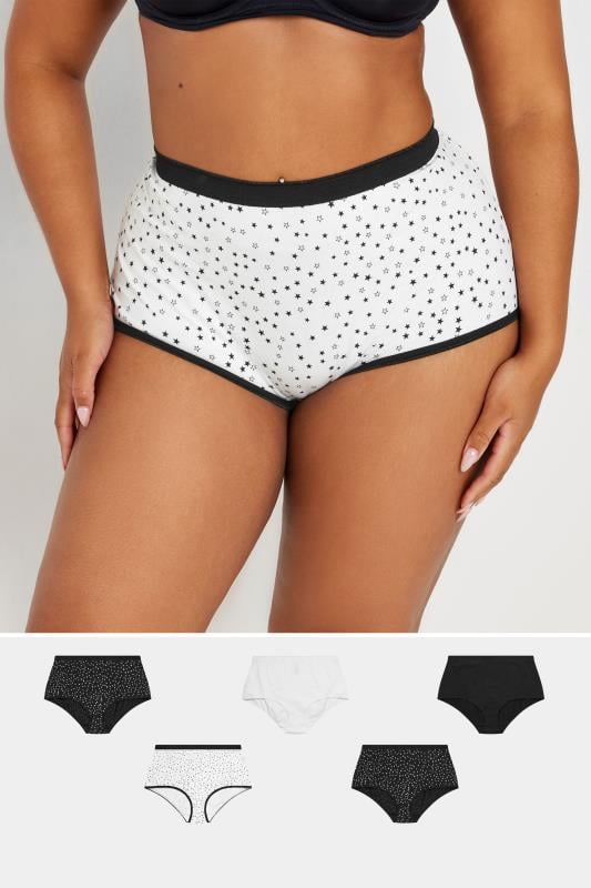 Evans YOURS 5 PACK Curve Black & White Star Print High Waisted Shorts