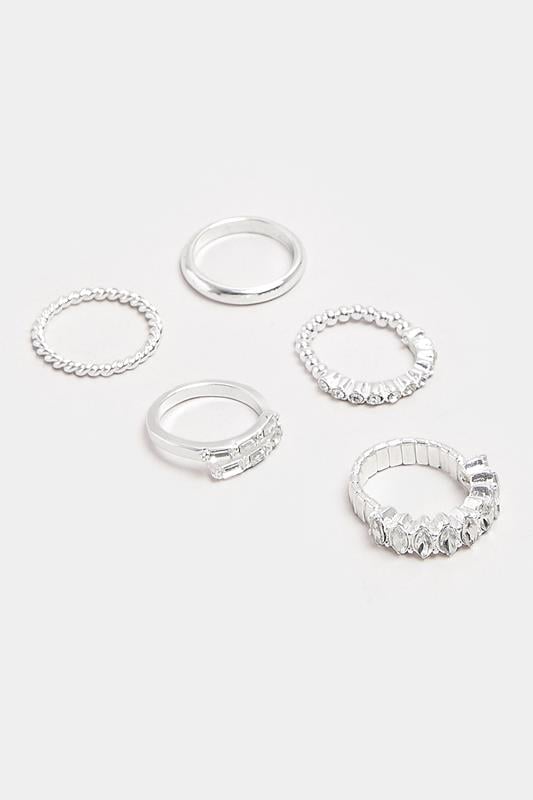 Evans Yours 5 Pack Silver Tone Mixed Diamante Ring Set