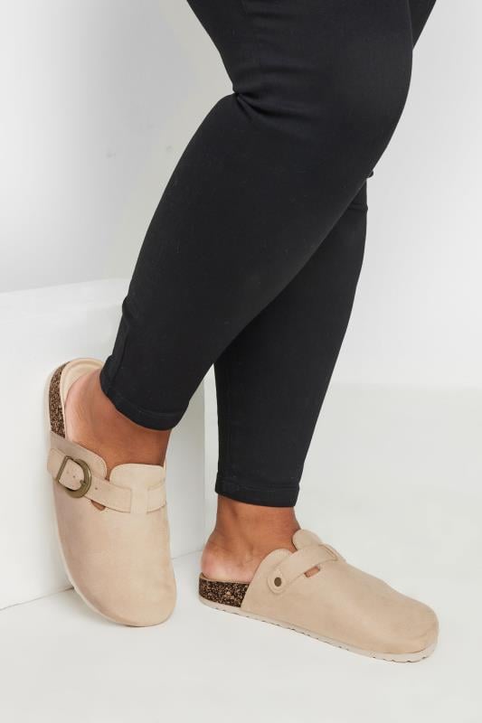 Evans Yours Beige Brown Faux Suede Clogs In Extra Wide EEE Fit