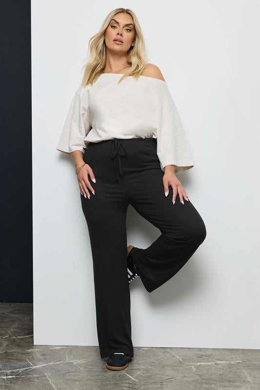 evans YOURS BESTSELLER Curve Black Wide Leg Pull On Stretch Jersey Yoga Pants