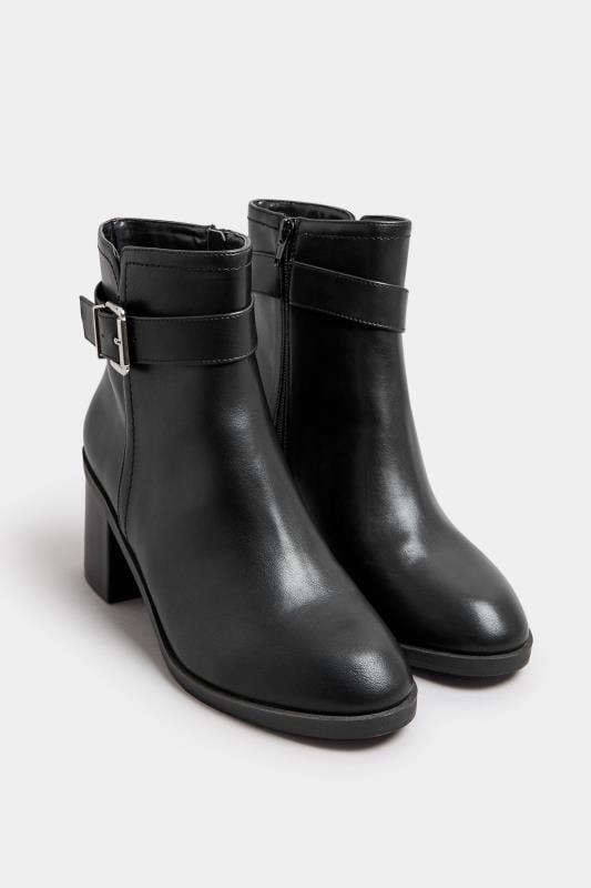 Evans Yours Black Block Heel Buckle Boot In Wide EEE Fit