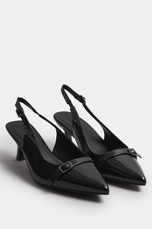 Evans Yours Black Buckle Slingback Court Shoes In Extra Wide EEE Fit