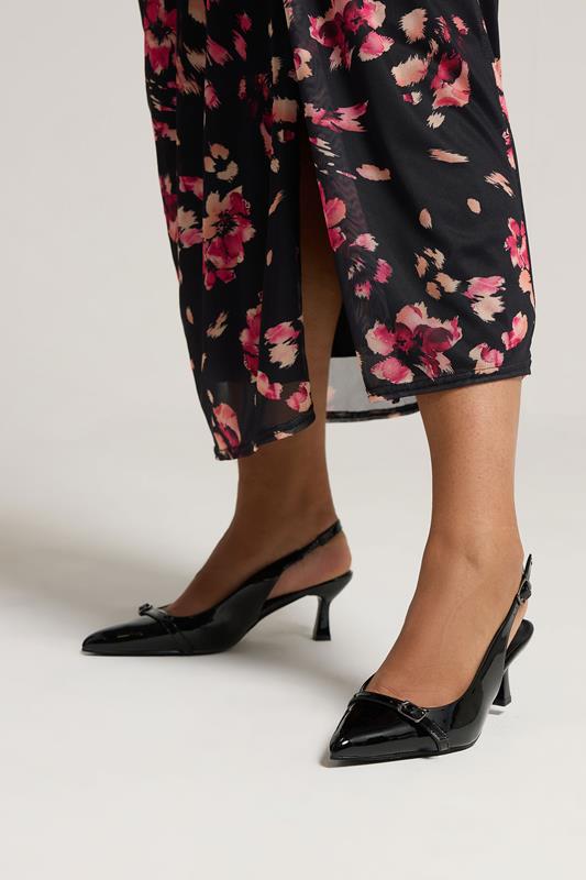 evans Yours Black Buckle Slingback Court Shoes In Extra Wide EEE Fit