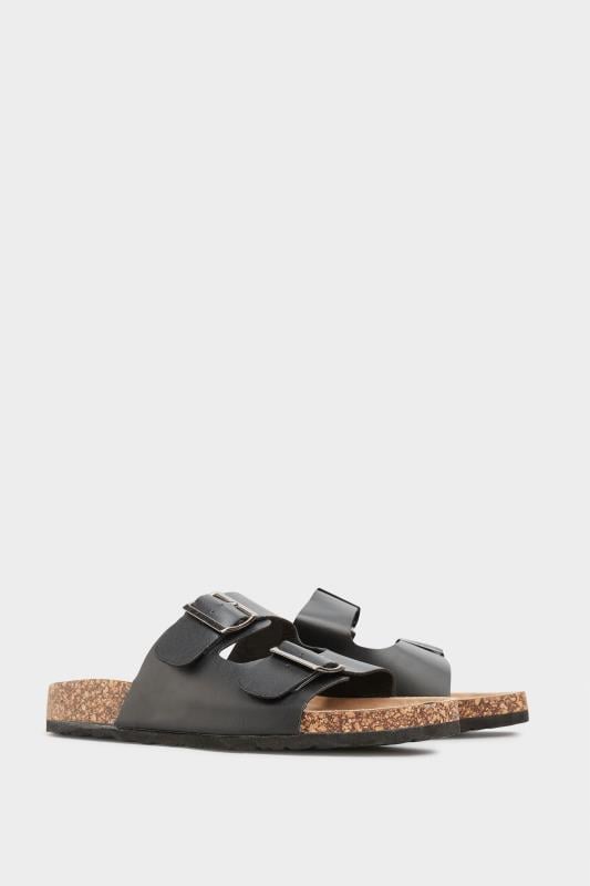 Evans Yours Black Buckle Strap Footbed Sandals In Wide E Fit & Extra Wide EEE Fit