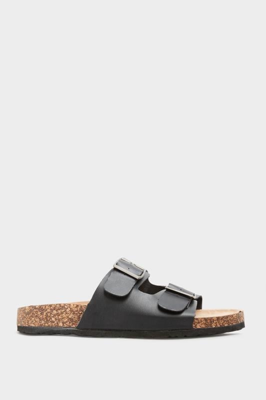Evans Yours Black Buckle Strap Footbed Sandals In Wide E Fit & Extra Wide EEE Fit