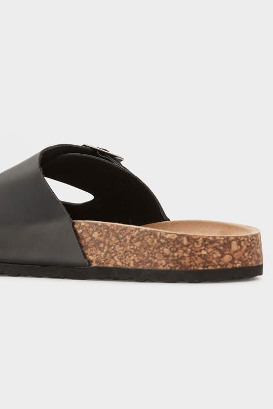Evans Yours Black Buckle Strap Footbed Sandals In Wide E Fit & Extra Wide EEE Fit