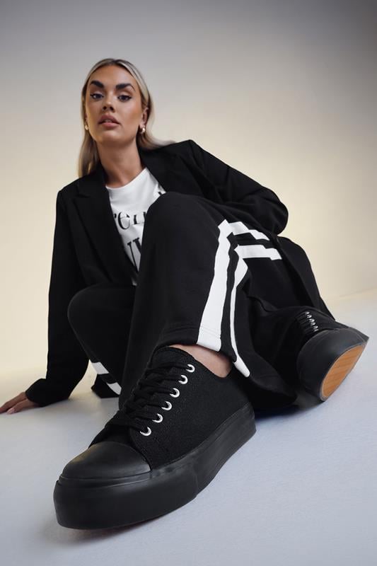 evans Yours Black Canvas Trainers In Wide E Fit & Extra Wide EEE Fit