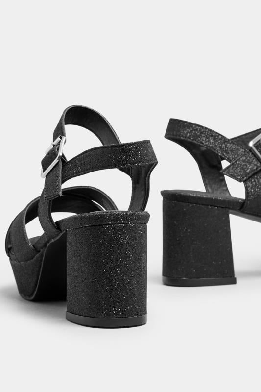 Evans Yours Black Cross Over Strap Glitter Heels In Wide E Fit & Extra Wide EEE Fit
