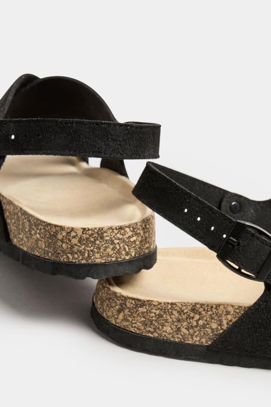 Evans Yours Black Cross Strap Footbed Sandals In Wide E & Extra Wide EEE Fit