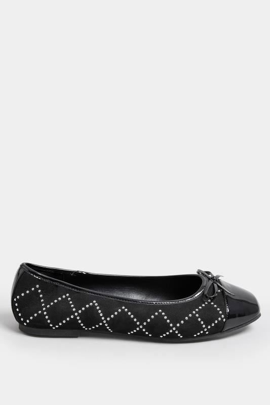 Evans Yours Black Diamante Ballerina Pumps In Extra Wide EEE Fit