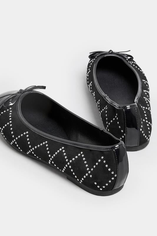 Evans Yours Black Diamante Ballerina Pumps In Extra Wide EEE Fit