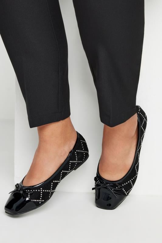 evans Yours Black Diamante Ballerina Pumps In Extra Wide EEE Fit
