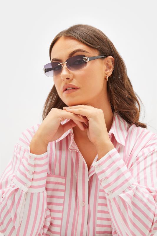 Evans Yours Black Diamante Heart Frameless Sunglasses