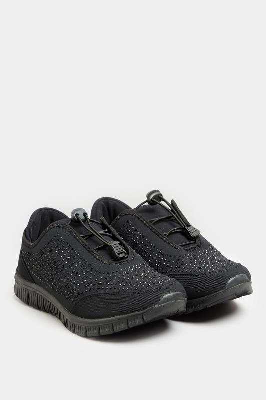 Evans Yours Black Embellished Drawcord Trainers In Wide E Fit & Extra Wide EEE Fit